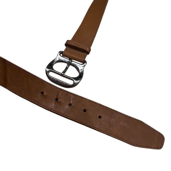 Michael Kors Women's Brown Leather Belt Silver Buckle Adjustable Chunky - Picture 6 of 7